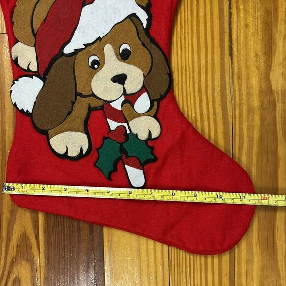 Puppy Dog Felt Christmas Stocking Spaniel Beagle Applique 18" Santa Candy Cane - Picture 10 of 10